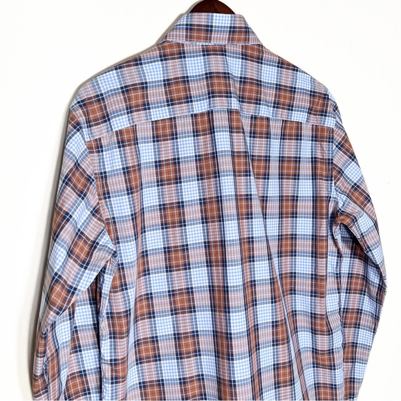 Bugatchi Mens Plaid Blue Brown Logo Embroidered Long Sleeve Buttondown Shirt - Picture 6 of 9